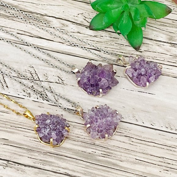 Amethyst Flower Silver Gemstone Necklace (NK-24) - Picture 2 of 3